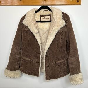 Giacca Brown Corduroy Jacket with Faux Fur Trim size M